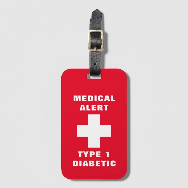 Personlig Medicinsk varning för diabetes typ 1 res Bagagebricka (Framsida vertikal)