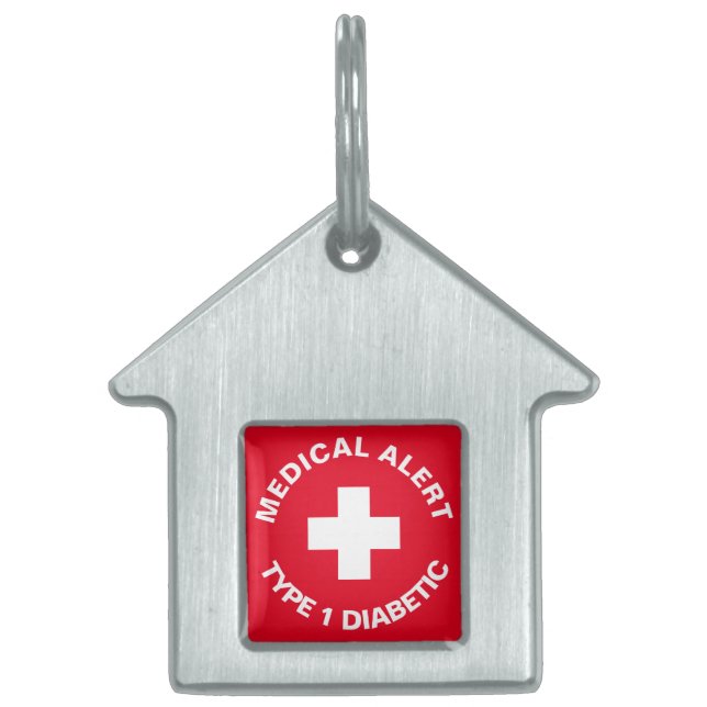 Personlig Medicinsk varningstext - diabetiskt rött ID-bricka Husdjur (Framsidan)