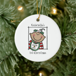 Personlig Medium Skin Tone Baby Ansikte Baby 1st Julgransprydnad Keramik