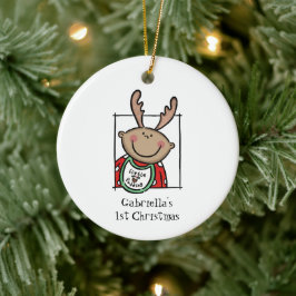 Personlig Medium Skin Tone Baby Ansikte Baby 1st Julgransprydnad Keramik