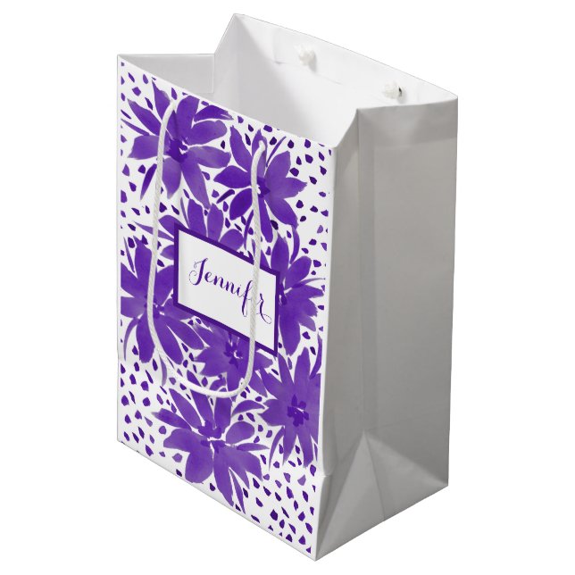 Personlig mellanstor blommig design lila presentpå (Framsidan Vinklad)