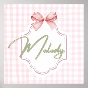 Personlig Melodi Babyflicka Barnkammare Bow&Gingha Poster