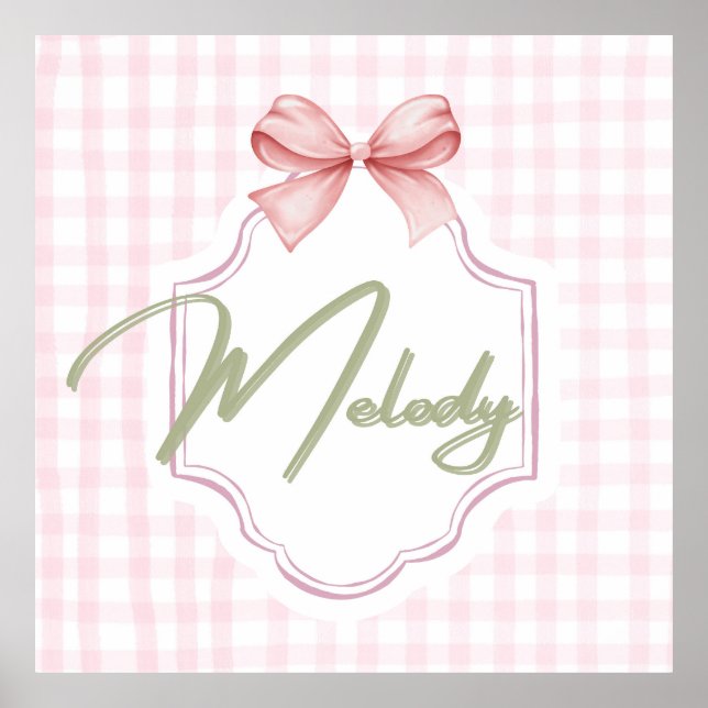 Personlig Melodi Babyflicka Barnkammare Bow&Gingha Poster (Framsidan)