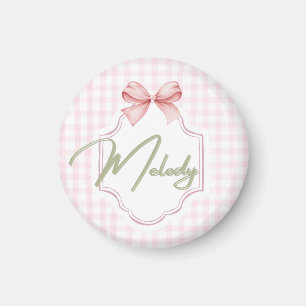 Personlig Melody Flicka Nursery Bow&Gingham Magnet