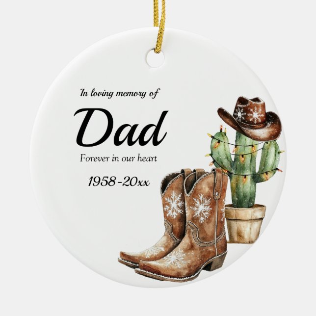 Personlig Memorial Keepsaké CowboyCactus Julgransprydnad Keramik (Framsidan)
