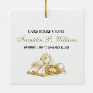 Personlig Memorial Masculine Photo Square Julgransprydnad Keramik