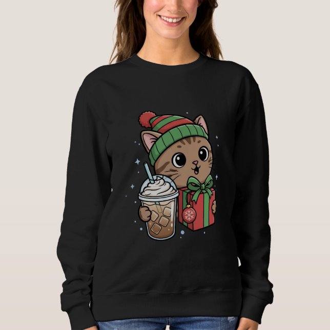 Personlig Meowy Jul Katt Iced Coffee Tröja (Framsida)