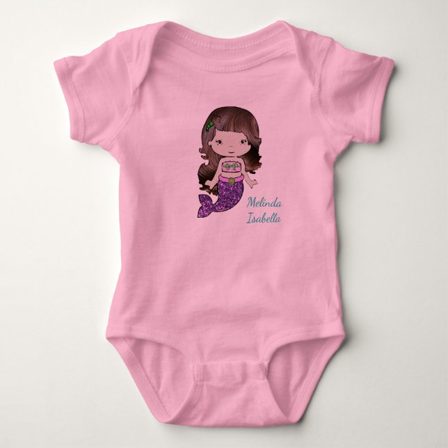 Personlig Mermaid Baby Onesie T-shirt (Framsida)