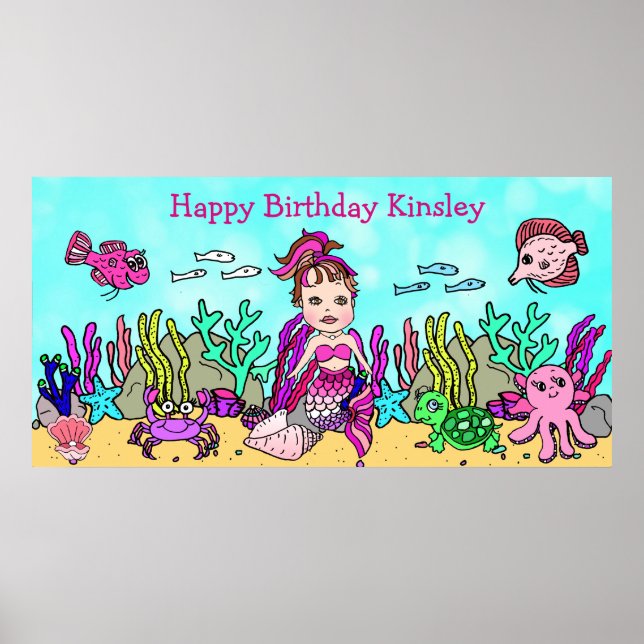 Personlig Mermaid födelsedagsaffisch Poster (Framsidan)
