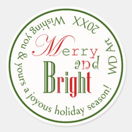 Personlig "Merry and Bright" Julafton Stickers" Runt Klistermärke