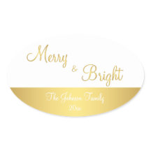 Personlig Merry and Bright Oval Guld Stickers