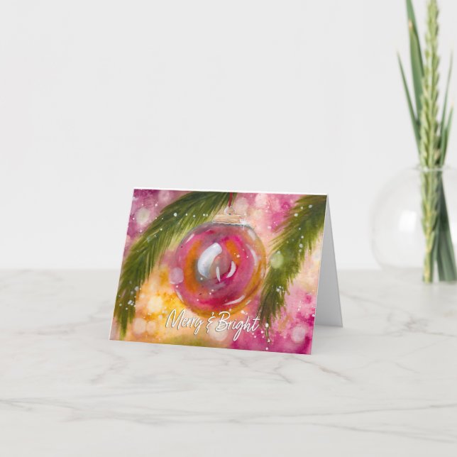 Personlig Merry & Bright Helgdag Ornament Kort (Framsida)