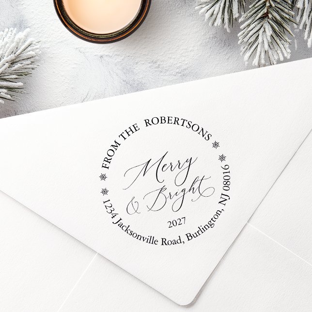 Personlig Merry & Bright Returadressstämpel Stämpel (Skapare uppladdad)