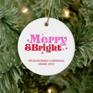 Personlig Merry & Bright-Rosa & Red-jul Julgransprydnad Keramik