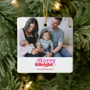 Personlig Merry & Bright-Rosa & Red-jul Julgransprydnad Keramik