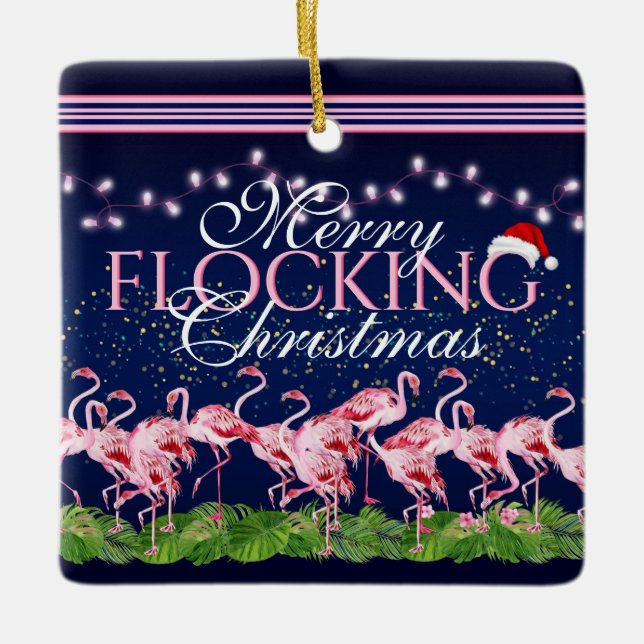Personlig Merry Flocking jul Flamingo Julgransprydnad Keramik (Framsida)