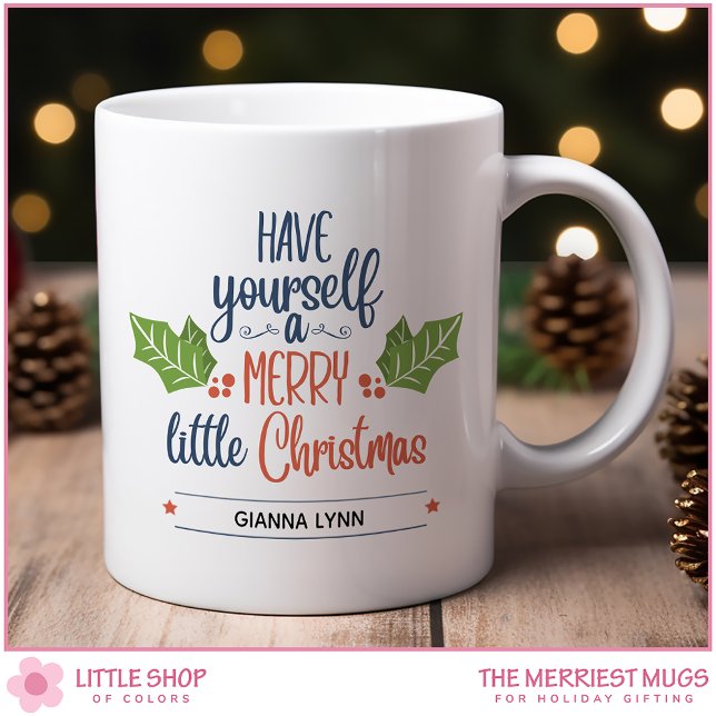 Personlig Merry Little jul Holly Löv Kaffemugg (Skapare uppladdad)