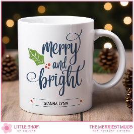 Personlig Merry och Bright med Holly Kaffemugg
