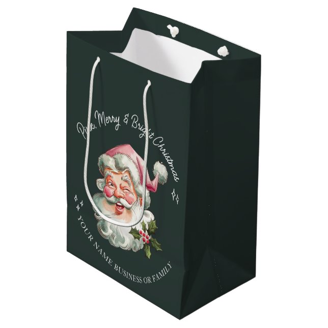 Personlig Merry Rosa jultomten retro (Framsidan Vinklad)