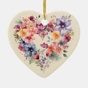 Personlig Message Colorful Blommigt Heart Gift Julgransprydnad Keramik