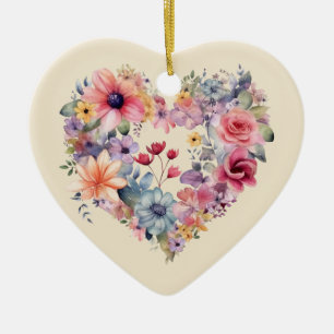 Personlig Message Colorful Blommigt Heart Gift Julgransprydnad Keramik
