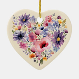 Personlig Message Colorful Blommigt Heart Gift Julgransprydnad Keramik