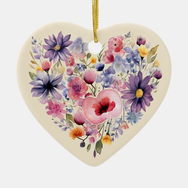 Personlig Message Colorful Blommigt Heart Gift Julgransprydnad Keramik (Framsidan)