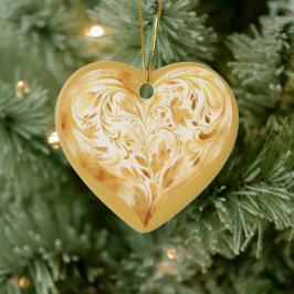 Personlig Message Colorful Guld Blommigt Heart Julgransprydnad Keramik