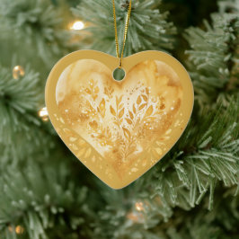 Personlig Message Colorful Guld Blommigt Heart Julgransprydnad Keramik