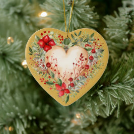 Personlig Message Colorful Guld Blommigt Heart Julgransprydnad Keramik