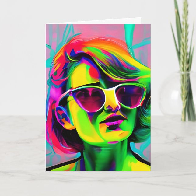 Personlig Message Colorful Woman in Sunglasses Kort (Framsida)