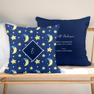 Personlig Message Måne och Stars Blue Kudde