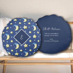 Personlig Message Måne och Stars Blue Rund Kudde
