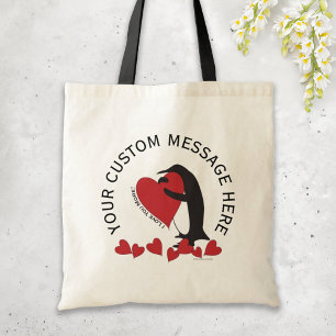Personlig Message Penguin and Red Heart Tygkasse