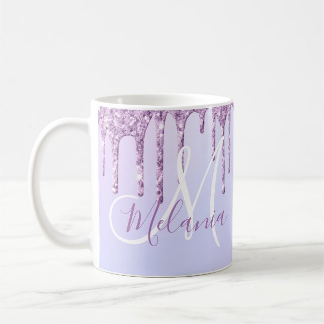 Personlig Metallic Lila Drip Lavender Pour Kaffemugg (Vänster)