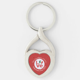 Personlig mexikansk röd KÄRLEK Flagga Twisted Heart Silverfärgad Nyckelring