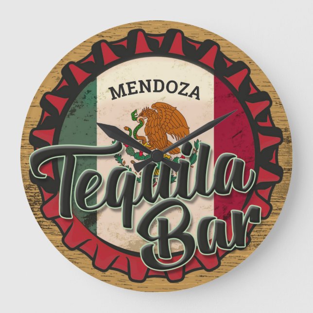 Personlig Mexikanska Tequila Pub Mexiko Flagga Stor Klocka (Framsida)