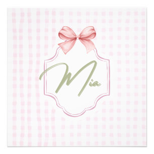 Personlig Mia Flicka Nursery Bow & Gingham Fototryck