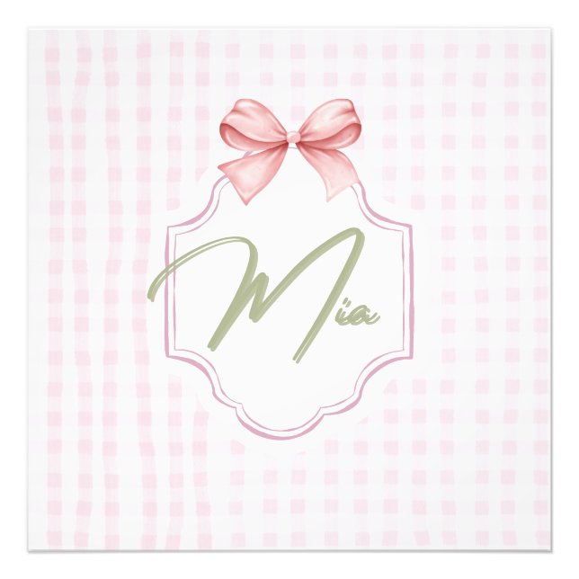 Personlig Mia Flicka Nursery Bow & Gingham Fototryck (Framsidan)