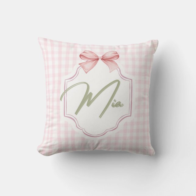 Personlig Mia Flicka Nursery Bow & Gingham Kudde (Framsida)