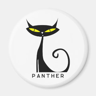 Personlig Mid Century Modern Atomisk Svart Katt Magnet