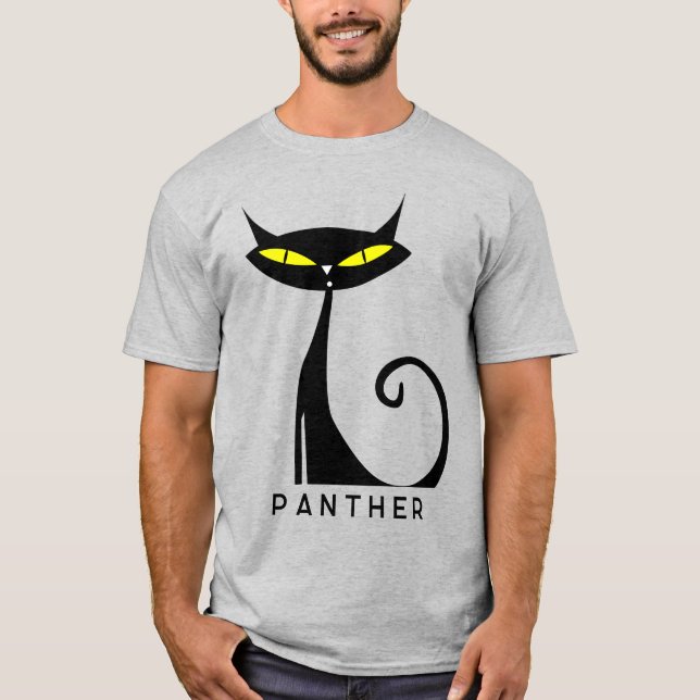 Personlig Mid Century Modern Atomisk Svart Katt T Shirt (Framsida)