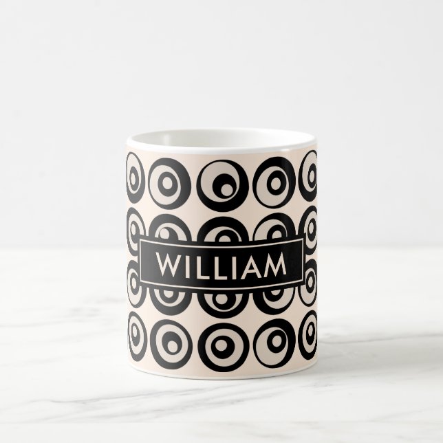 Personlig Mid Century Svart Och Kräm Cirklar Kaffemugg (Center)