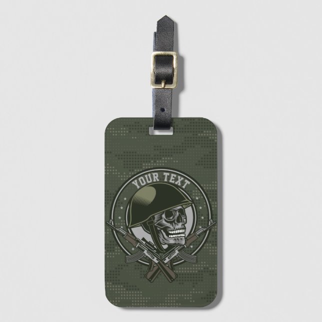 Personlig Militär Camo Soldier Skull och Guns Bagagebricka (Framsida vertikal)