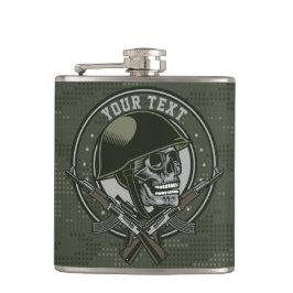 Personlig Militär Camo Soldier Skull och Guns Fickplunta