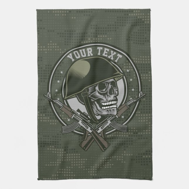 Personlig Militär Camo Soldier Skull och Guns Kökshandduk (Vertikal)