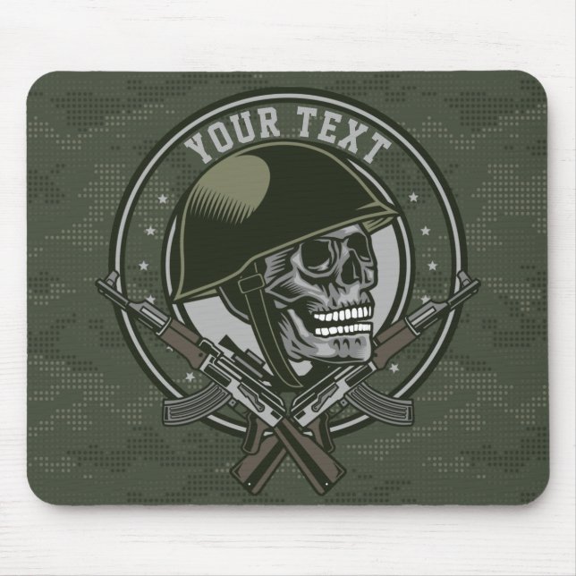 Personlig Militär Camo Soldier Skull och Guns Musmatta (Framsidan)