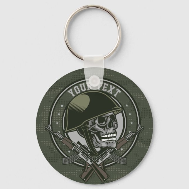 Personlig Militär Camo Soldier Skull och Guns Nyckelring (Framsida)
