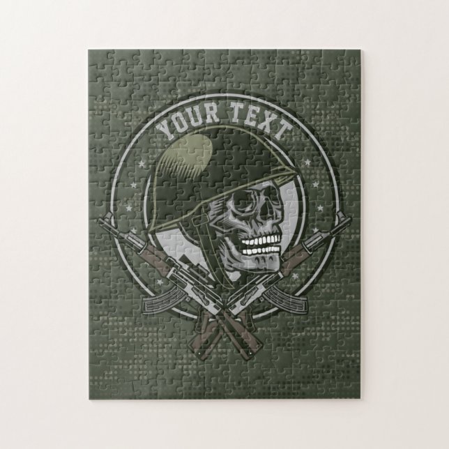Personlig Militär Camo Soldier Skull och Guns Pussel (Vertikal)