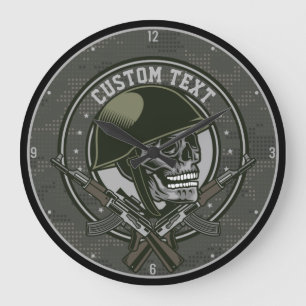 Personlig Militär Camo Soldier Skull och Guns Stor Klocka